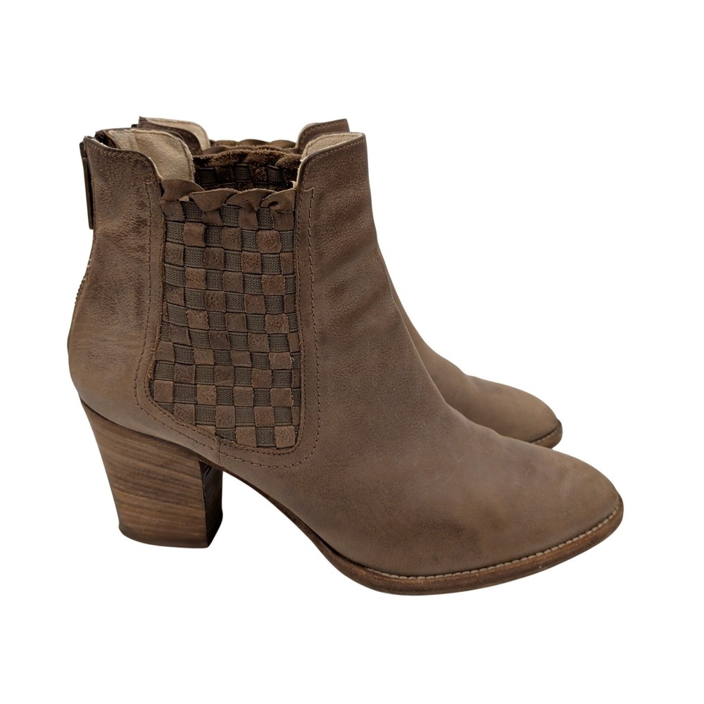 Aquatalia Frannie Womens 12 Woven Leather Ankle‎ Booties Taupe Brown Block Heel